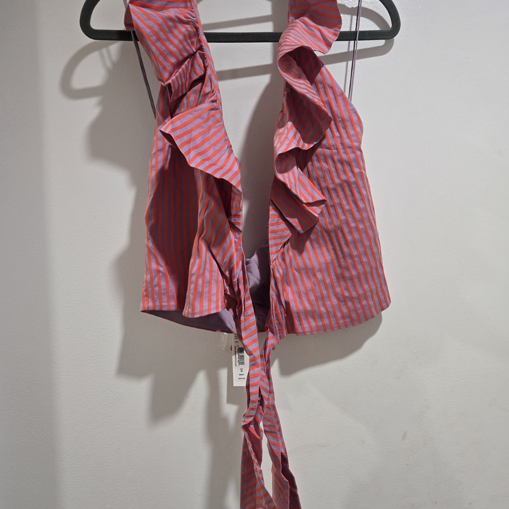 Alice + Olivia Pink and Purple Striped Ruffle Blouse